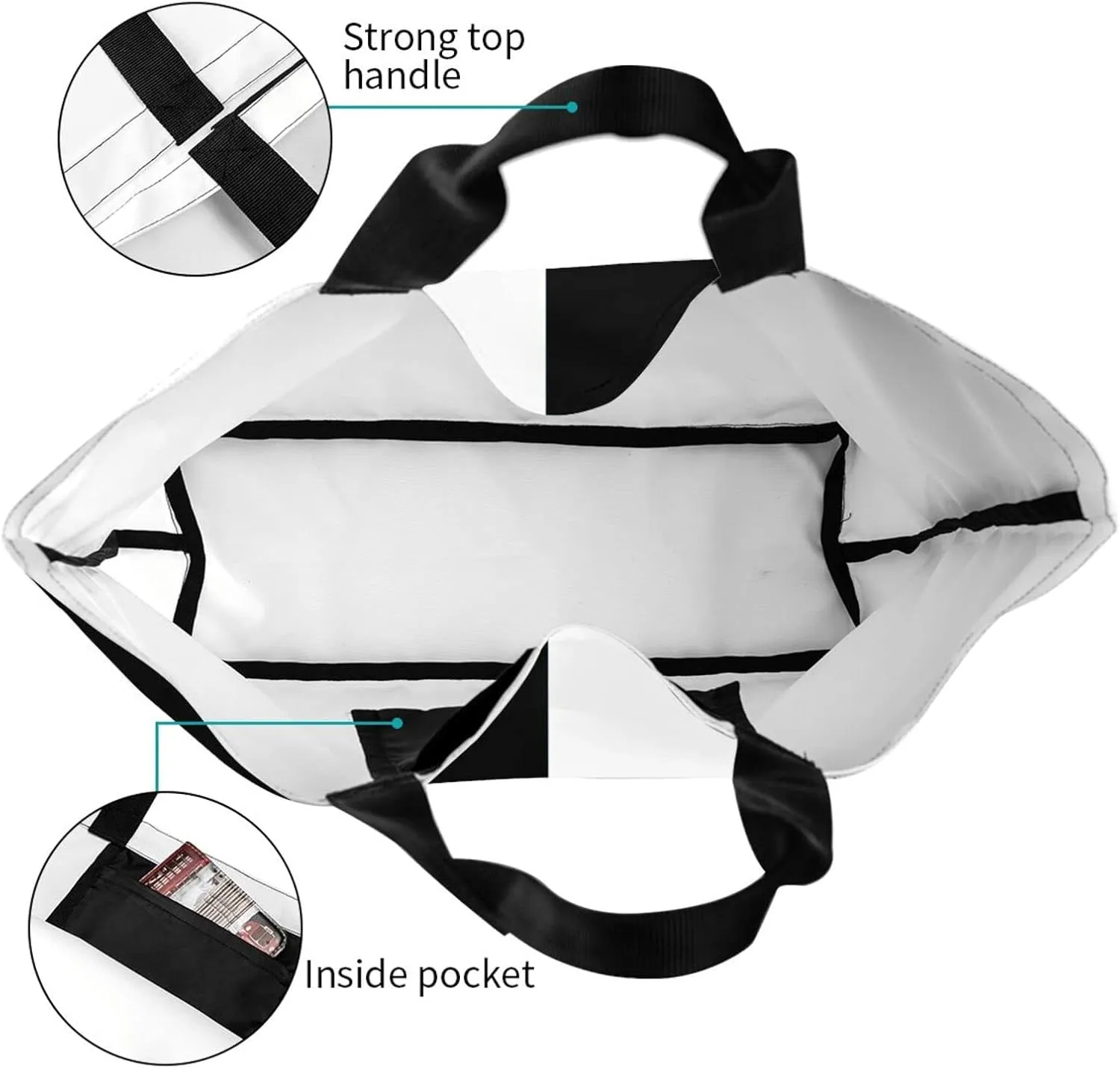 Pure Split Black and White Tote Bags Casual Reusable Grocery Shoulder Handbags for Women Men Travel Shopping Bag