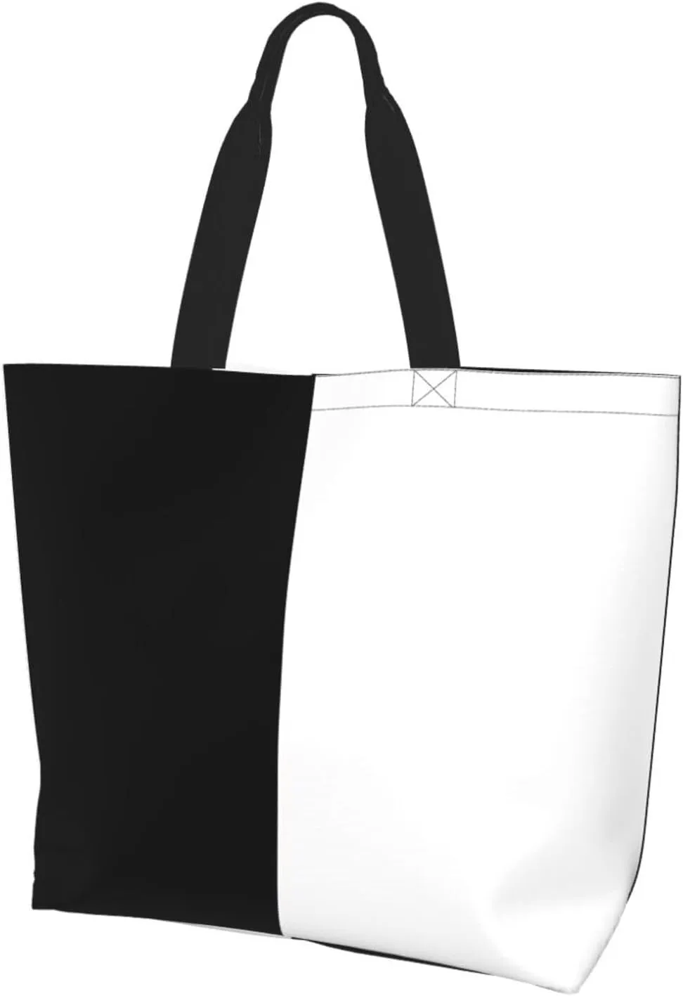 Pure Split Black and White Tote Bags Casual Reusable Grocery Shoulder Handbags for Women Men Travel Shopping Bag