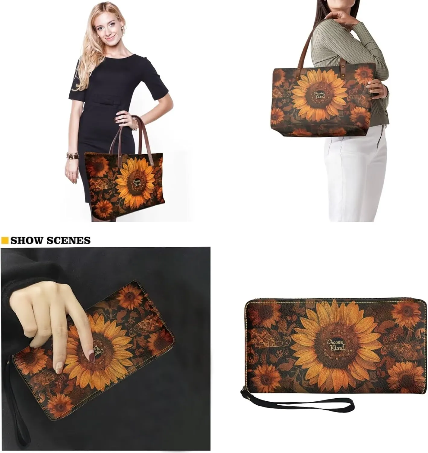 Purse and Wallet Set Large Shoulder Satchel Purse Tote Handbags with PU Wallet for Party Work Shopping Travel