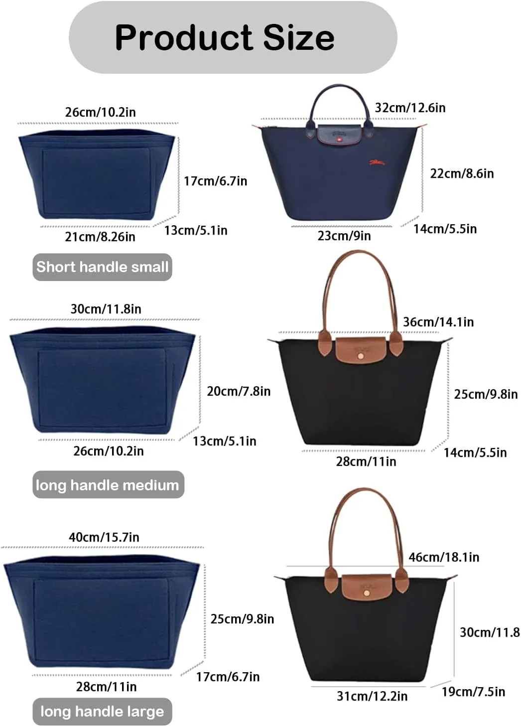 Purse Organizer Insert, Bag Organizer for Le Pliage, Handbags Organizer Insert(Grey, Large)
