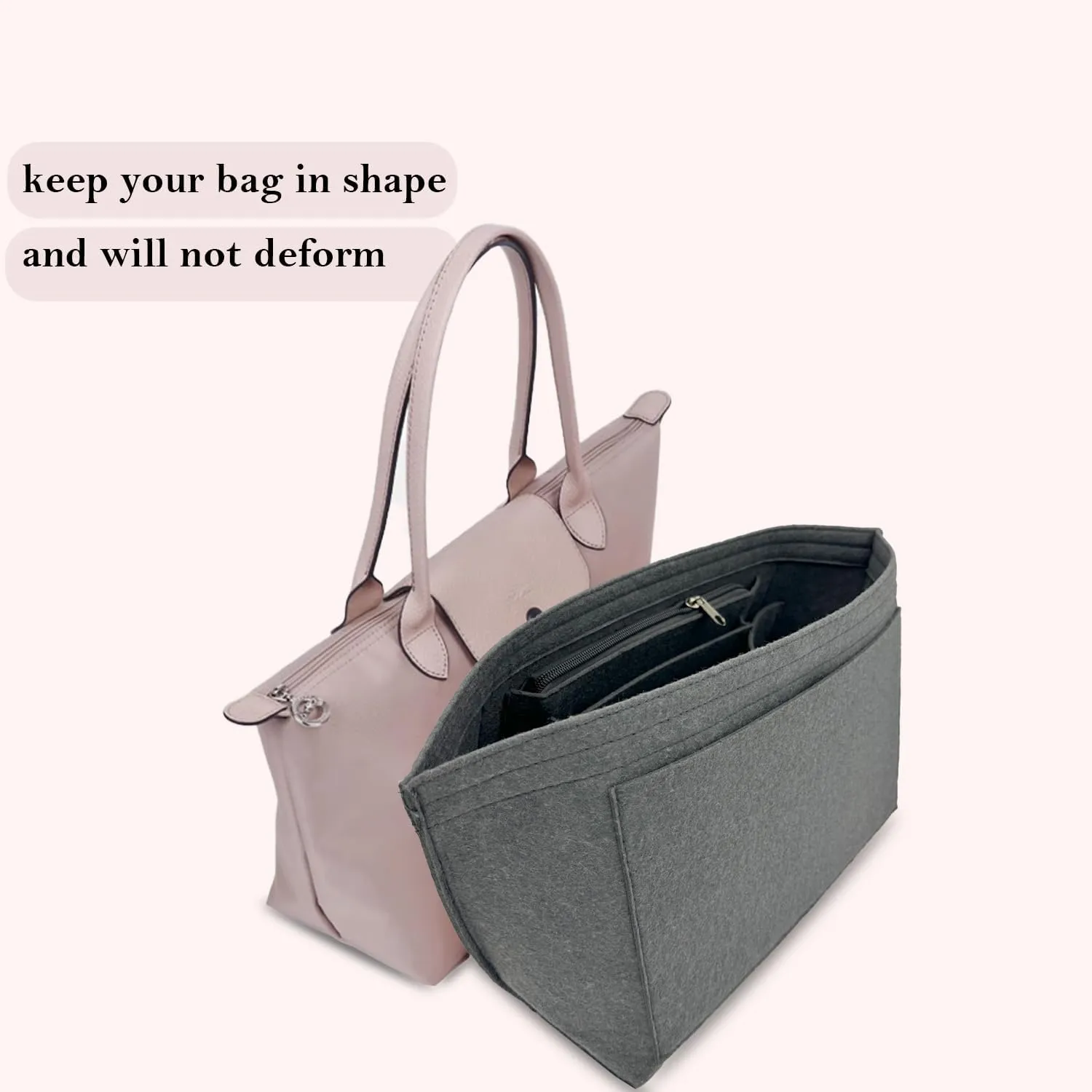 Purse Organizer Insert, Bag Organizer for Le Pliage, Handbags Organizer Insert(Grey, Large)