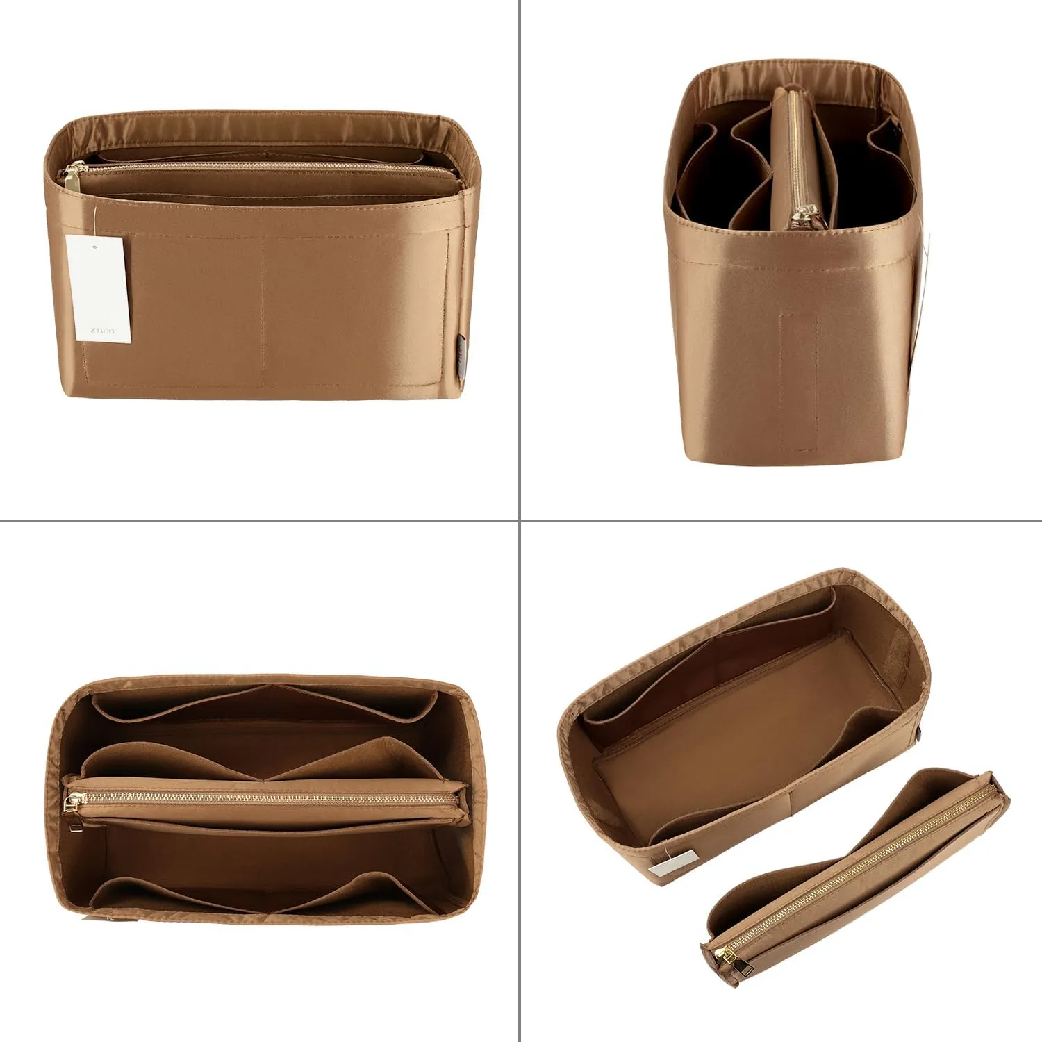 Purse Organizer Insert For Handbags, Purse Organizer With Zipper, Neverfull Organizer, Bag Organizer For Speedy Neverfull ONTHEGO Tote, Handbag and More (Silky Brown, Mini)