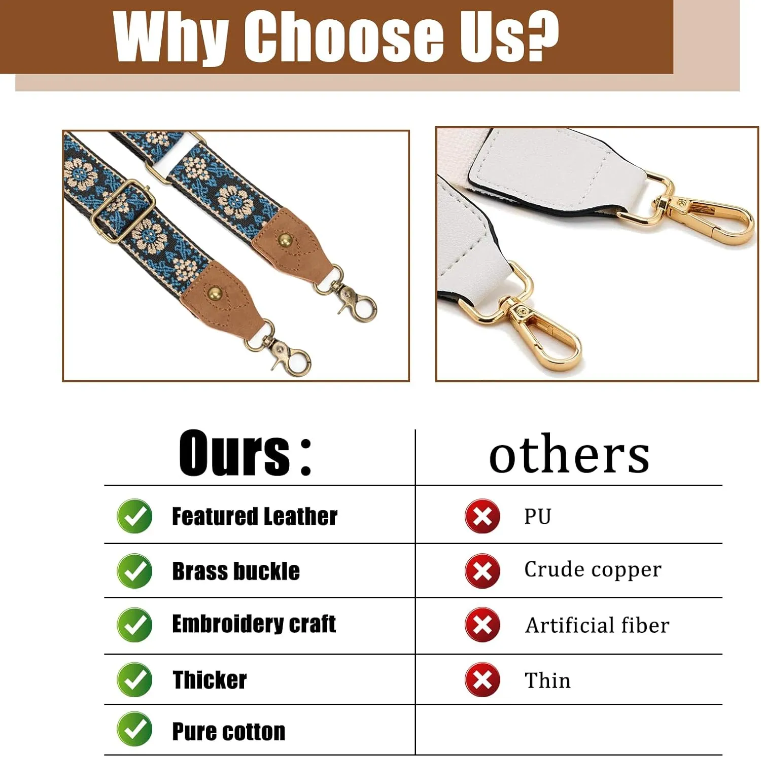 Purse Strap, 1.5" Cowhide Head Wide Shoulder Strap Adjustable Replacement,Jacquard Embroidery Crossbody Bag Straps