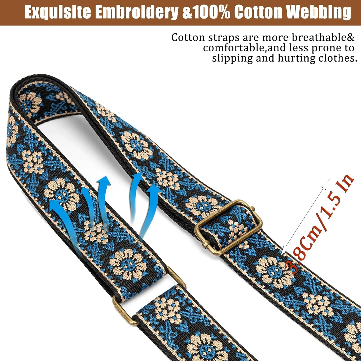 Purse Strap, 1.5" Cowhide Head Wide Shoulder Strap Adjustable Replacement,Jacquard Embroidery Crossbody Bag Straps