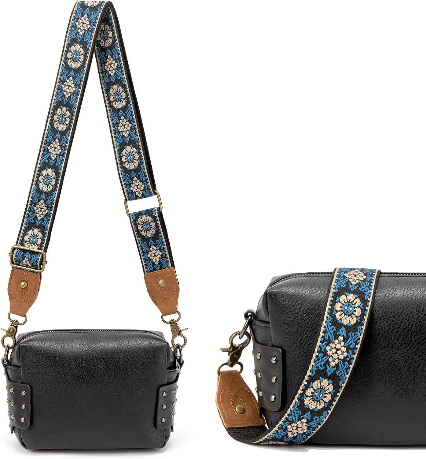Purse Strap, 1.5" Cowhide Head Wide Shoulder Strap Adjustable Replacement,Jacquard Embroidery Crossbody Bag Straps
