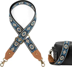Purse Strap, 1.5" Cowhide Head Wide Shoulder Strap Adjustable Replacement,Jacquard Embroidery Crossbody Bag Straps