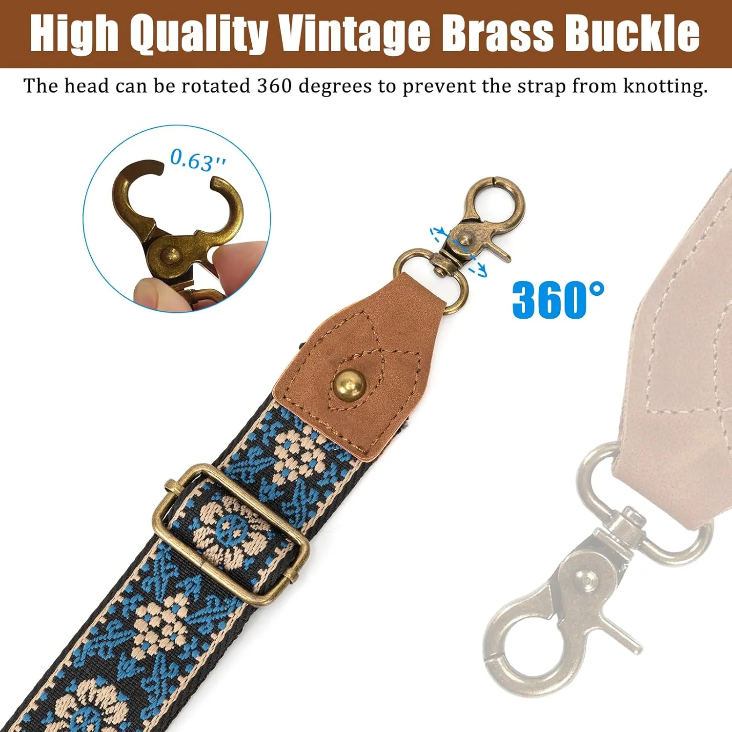 Purse Strap, 1.5" Cowhide Head Wide Shoulder Strap Adjustable Replacement,Jacquard Embroidery Crossbody Bag Straps