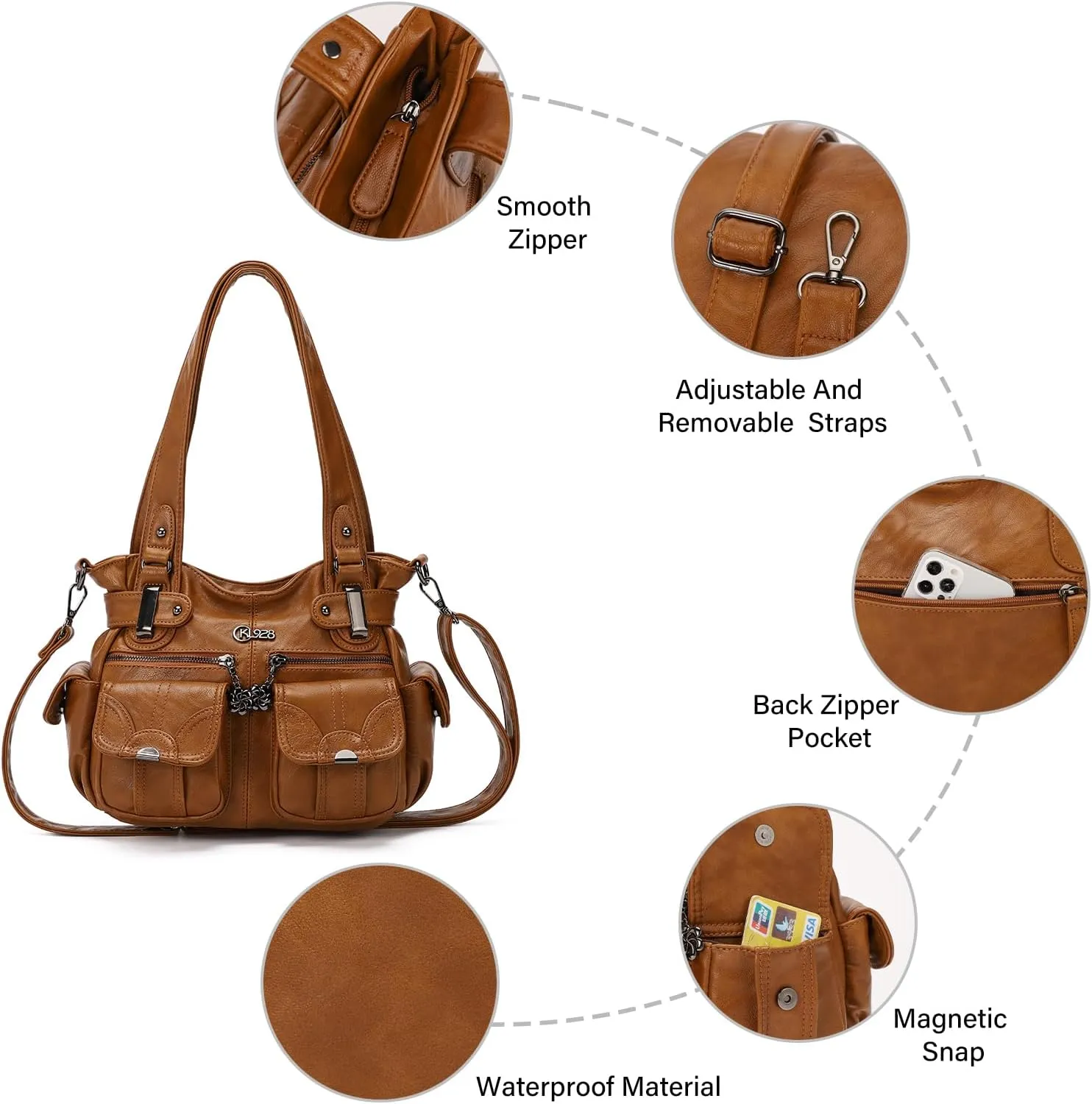 Purses and Handbags for Women Large Hobo Shoulder Bags Soft PU Leather Multi-Pocket Tote Bag