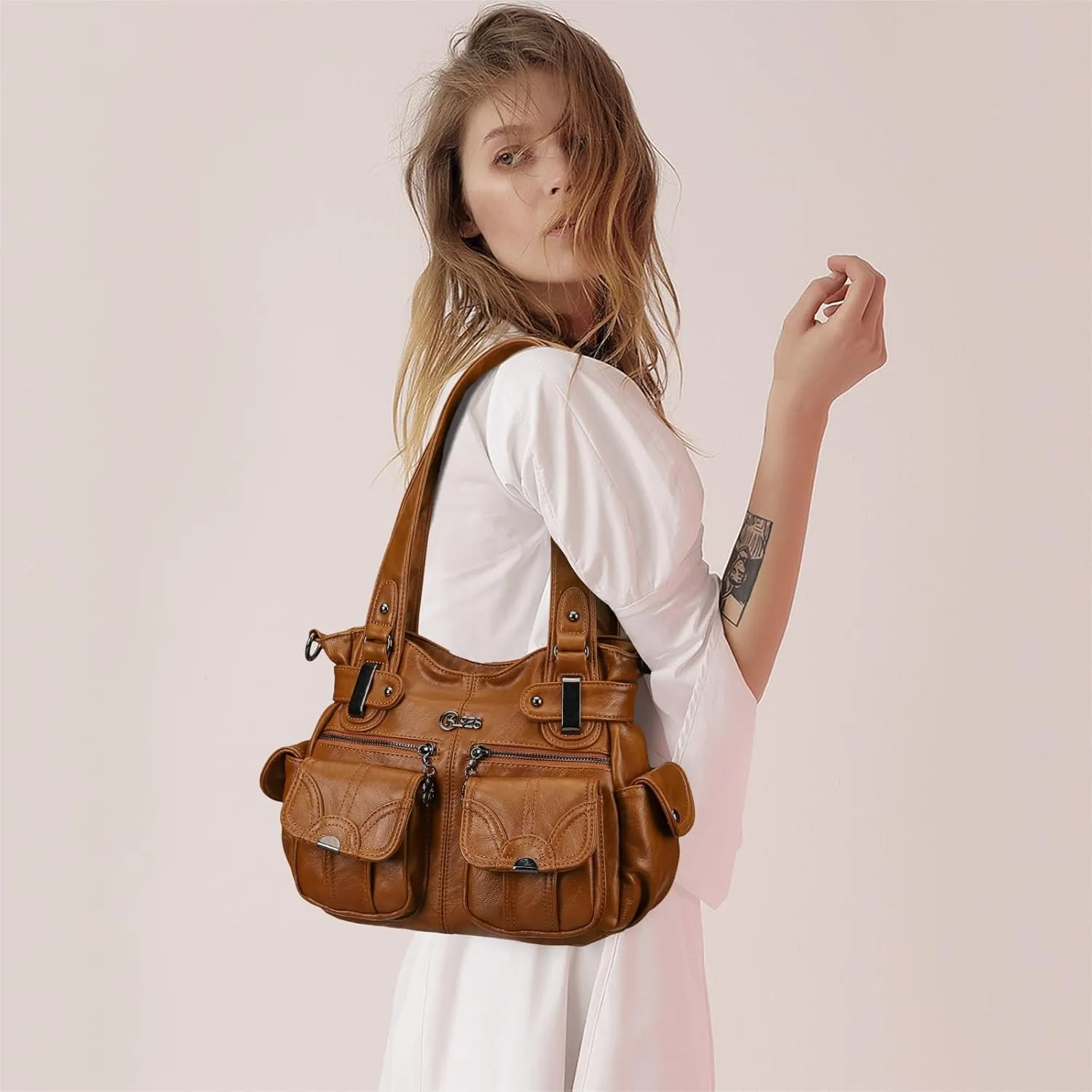 Purses and Handbags for Women Large Hobo Shoulder Bags Soft PU Leather Multi-Pocket Tote Bag