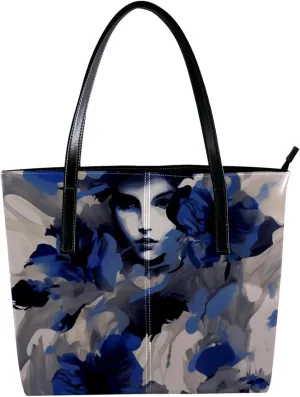 Purses for Women,Tote Bag Aesthetic,Women's Tote Handbags,Abstract Blue Seaweed Camouflage