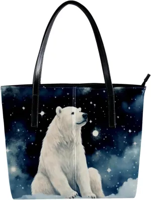 Purses for Women,Tote Bag Aesthetic,Women's Tote Handbags,Animal Polar Bear Starry Art Illustration