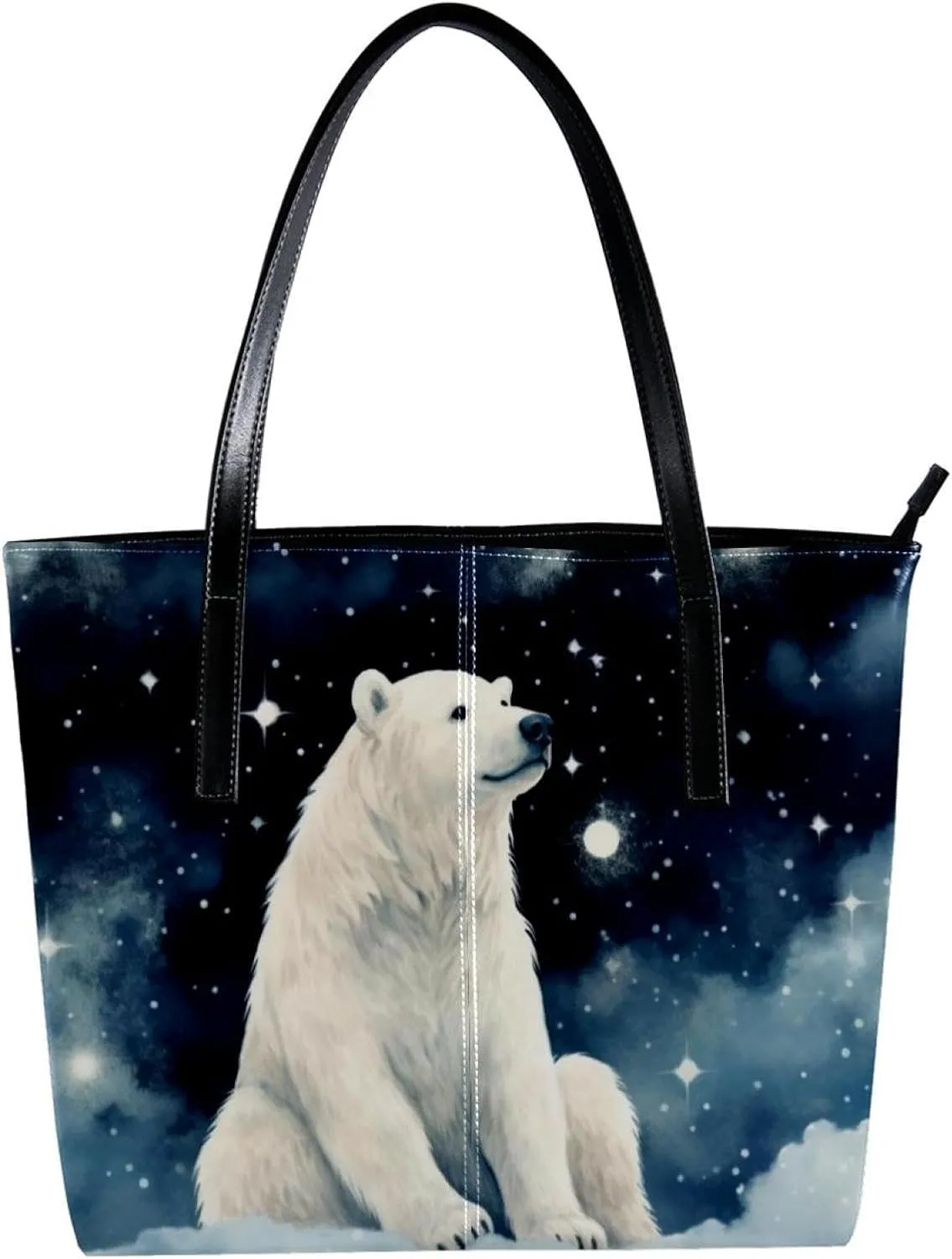 Purses for Women,Tote Bag Aesthetic,Women's Tote Handbags,Animal Polar Bear Starry Art Illustration