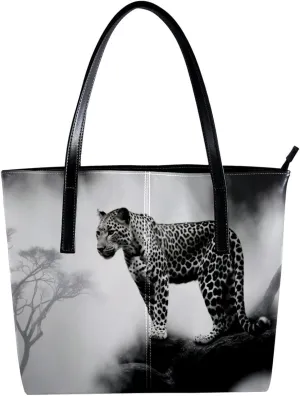 Purses for Women,Tote Bag Aesthetic,Women's Tote Handbags,Black Gray Fog Leopard