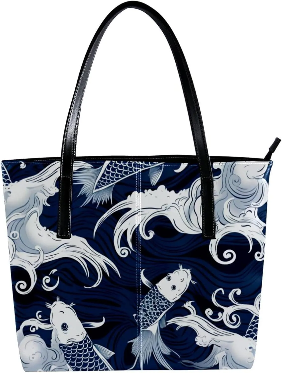Purses for Women,Tote Bag Aesthetic,Women's Tote Handbags,Blue Fish Luck Koi