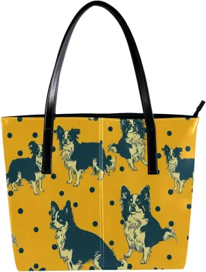 Purses for Women,Tote Bag Aesthetic,Women's Tote Handbags,Border Collie on Yellow Background