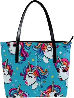 Purses for Women,Tote Bag Aesthetic,Women's Tote Handbags,Cartoon Cute Unicorns Rainbow