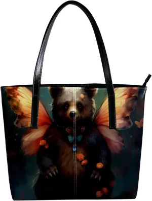 Purses for Women,Tote Bag Aesthetic,Women's Tote Handbags,Colorful Butterfly Bear Illustration