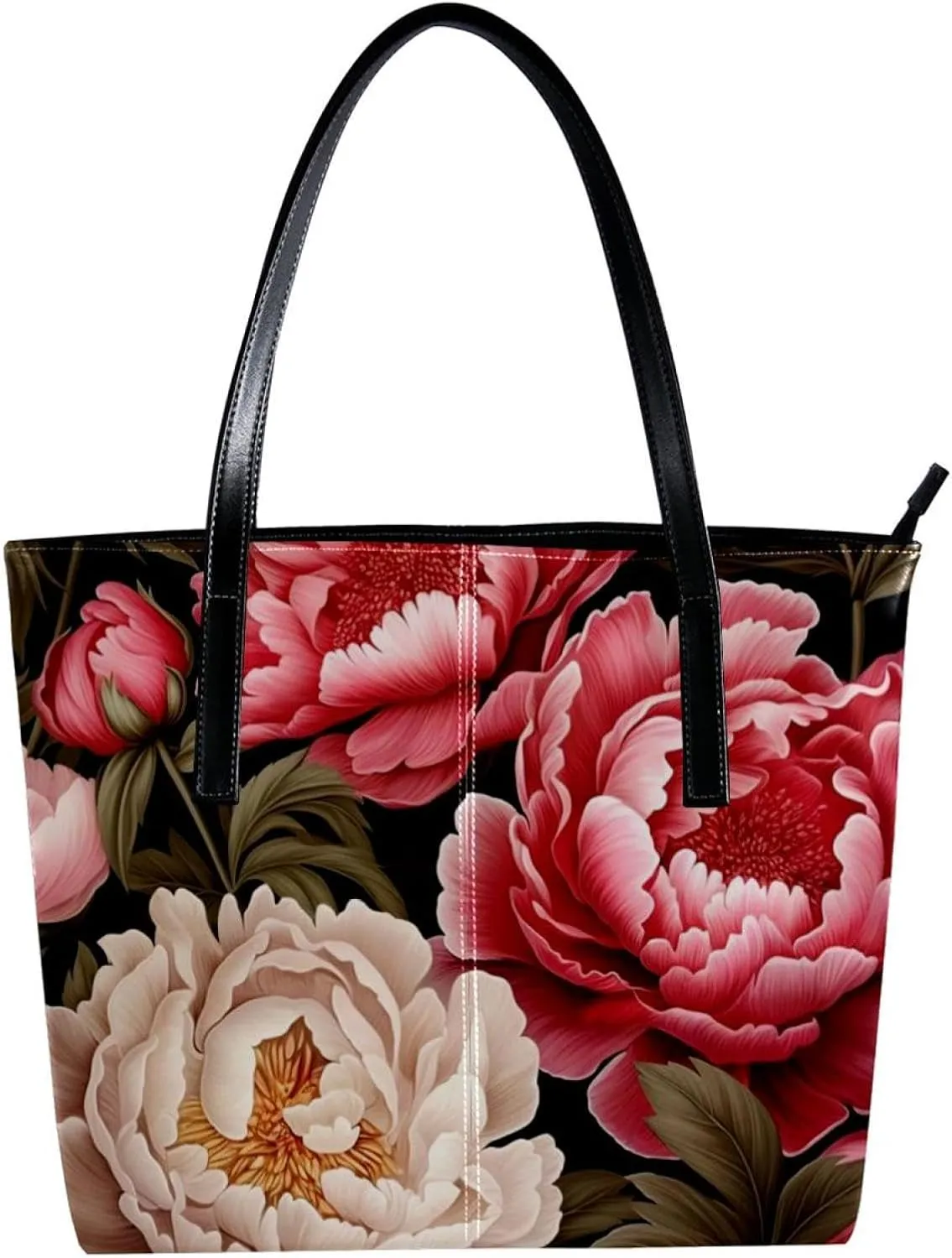 Purses for Women,Tote Bag Aesthetic,Women's Tote Handbags,Colorful Plant Peony Flower Art Illustration
