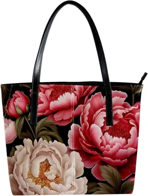 Purses for Women,Tote Bag Aesthetic,Women's Tote Handbags,Colorful Plant Peony Flower Art Illustration