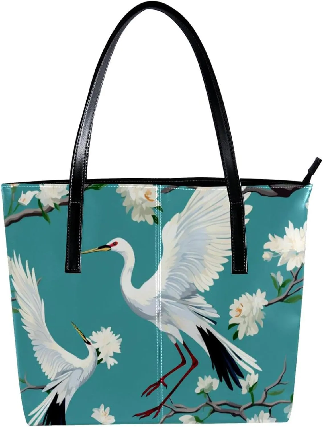 Purses for Women,Tote Bag Aesthetic,Women's Tote Handbags,Crane Floral Green Background