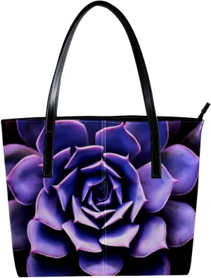 Purses for Women,Tote Bag Aesthetic,Women's Tote Handbags,Succulent Plant Purple Flower Pattern