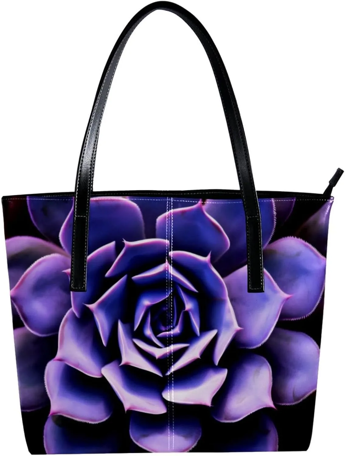 Purses for Women,Tote Bag Aesthetic,Women's Tote Handbags,Succulent Plant Purple Flower Pattern