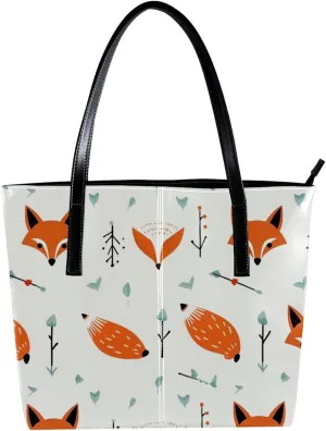 Purses for Women,Tote Bag Aesthetic,Women's Tote Handbags,Vector Pattern with Foxes and Arrows