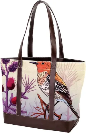 Purses for Women,Tote Bag for Women,Handbags for Women,Bird Purple Flower Bush