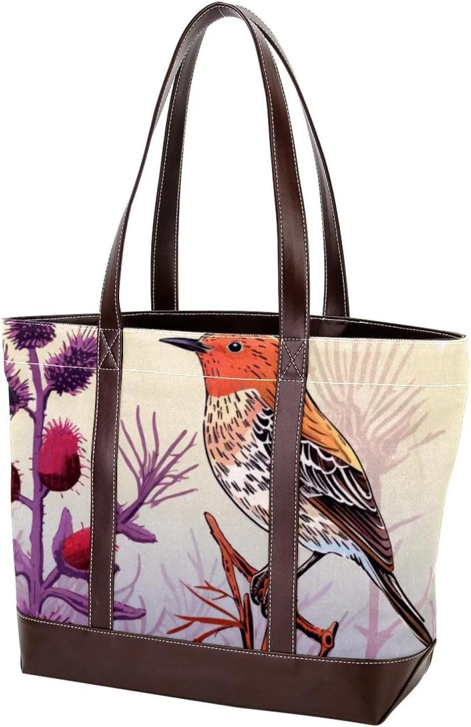Purses for Women,Tote Bag for Women,Handbags for Women,Bird Purple Flower Bush