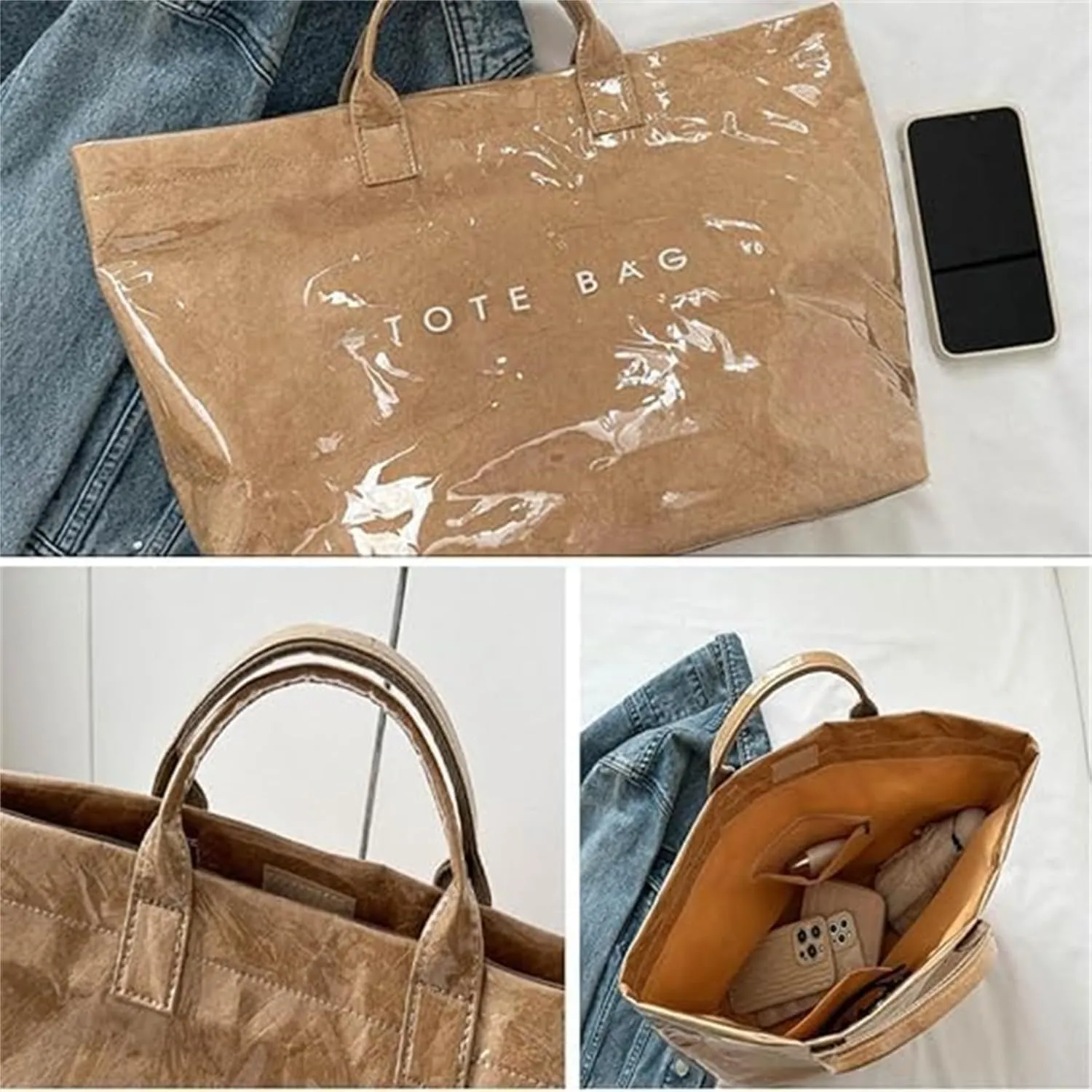 PVC Tote Bag for Women Stellaya Tote Bag Womens Letters Print Tote Bag Large Kraft Paper Tote Bag Clear Hobo Handbag