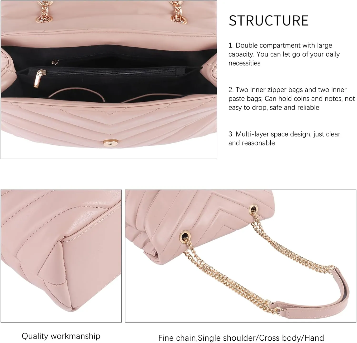 Quilted Crossbody Bag for Women, Soft Vegan Chevron Purses, Trendy Shoulder Handbags with Flap