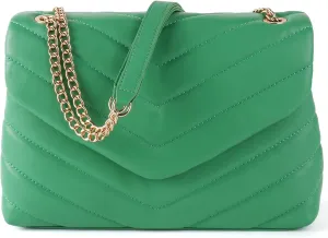 Quilted Crossbody Bag for Women, Soft Vegan Chevron Purses, Trendy Shoulder Handbags with Flap
