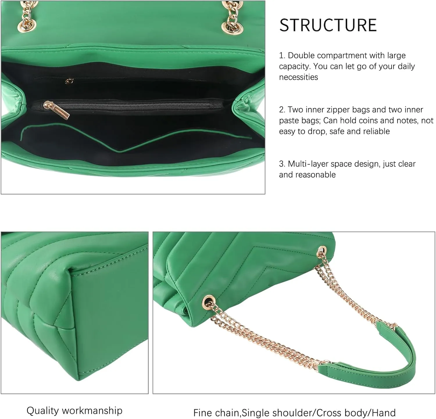 Quilted Crossbody Bag for Women, Soft Vegan Chevron Purses, Trendy Shoulder Handbags with Flap