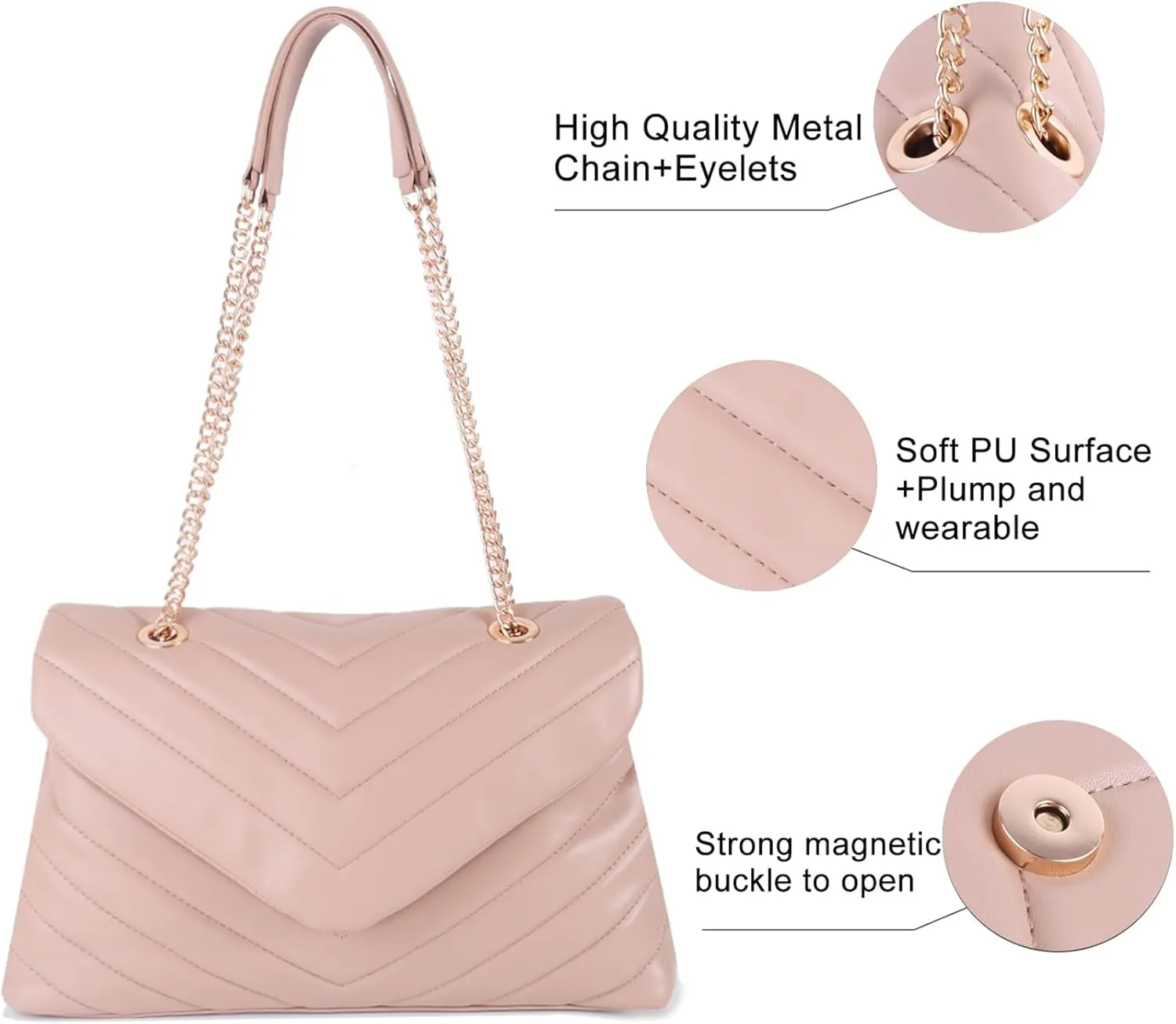 Quilted Crossbody Bag for Women, Soft Vegan Chevron Purses, Trendy Shoulder Handbags with Flap