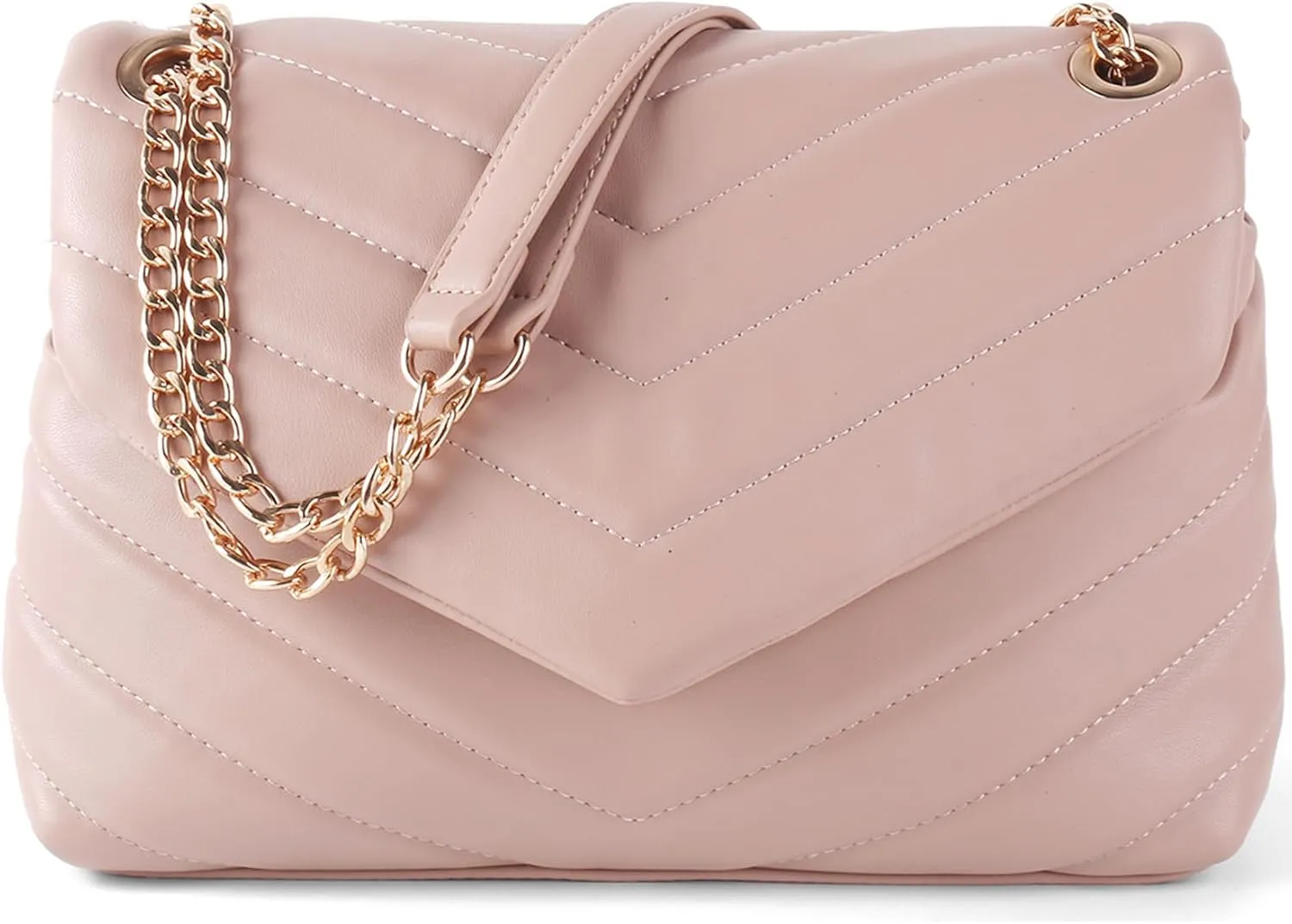 Quilted Crossbody Bag for Women, Soft Vegan Chevron Purses, Trendy Shoulder Handbags with Flap