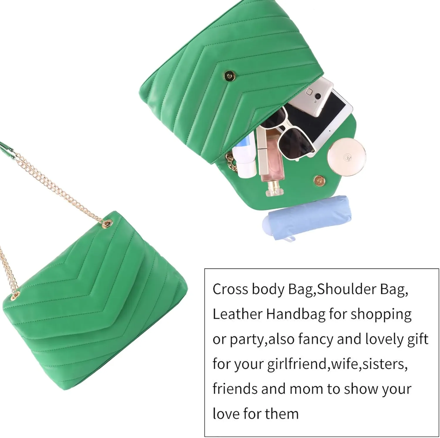 Quilted Crossbody Bag for Women, Soft Vegan Chevron Purses, Trendy Shoulder Handbags with Flap