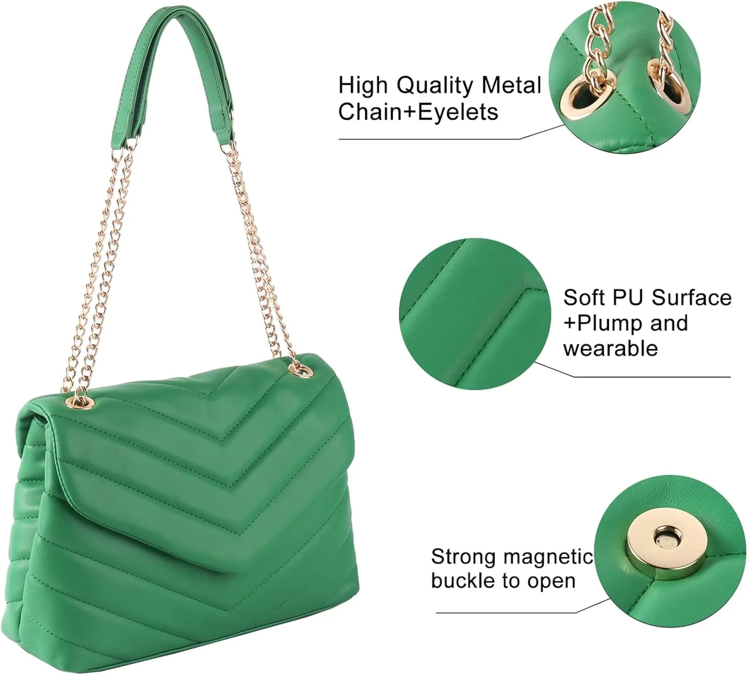 Quilted Crossbody Bag for Women, Soft Vegan Chevron Purses, Trendy Shoulder Handbags with Flap
