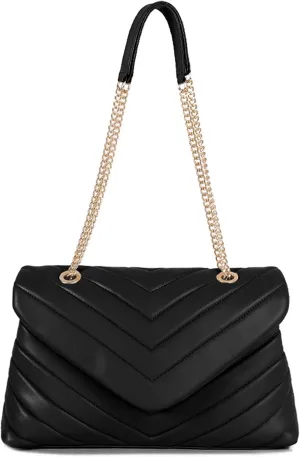 Quilted Crossbody Bag for Women, Soft Vegan Chevron Purses, Trendy Shoulder Handbags with Flap