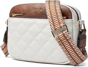 Quilted Crossbody Bags for Women 3-Pockets Crossbody Purses Vegan Leather Shoulder Handbags with Wide Strap