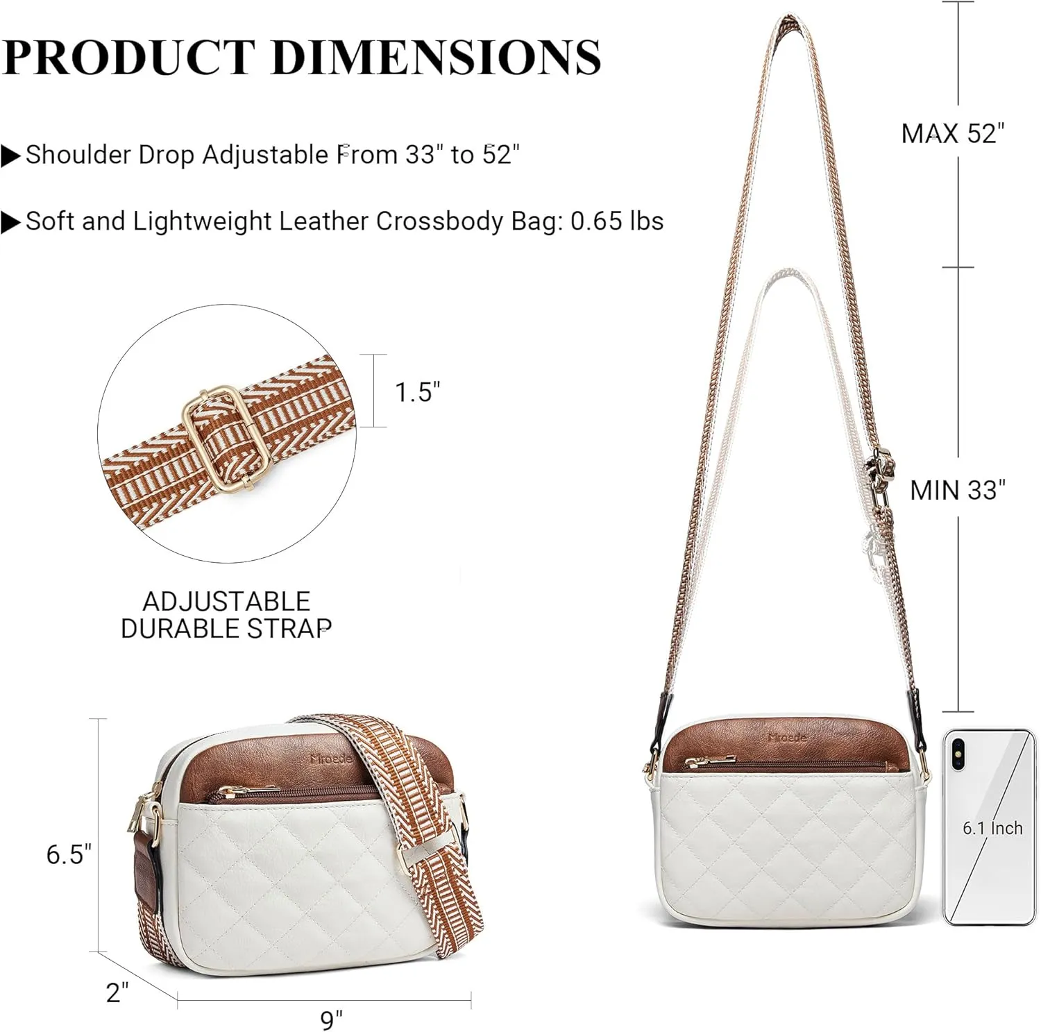 Quilted Crossbody Bags for Women 3-Pockets Crossbody Purses Vegan Leather Shoulder Handbags with Wide Strap