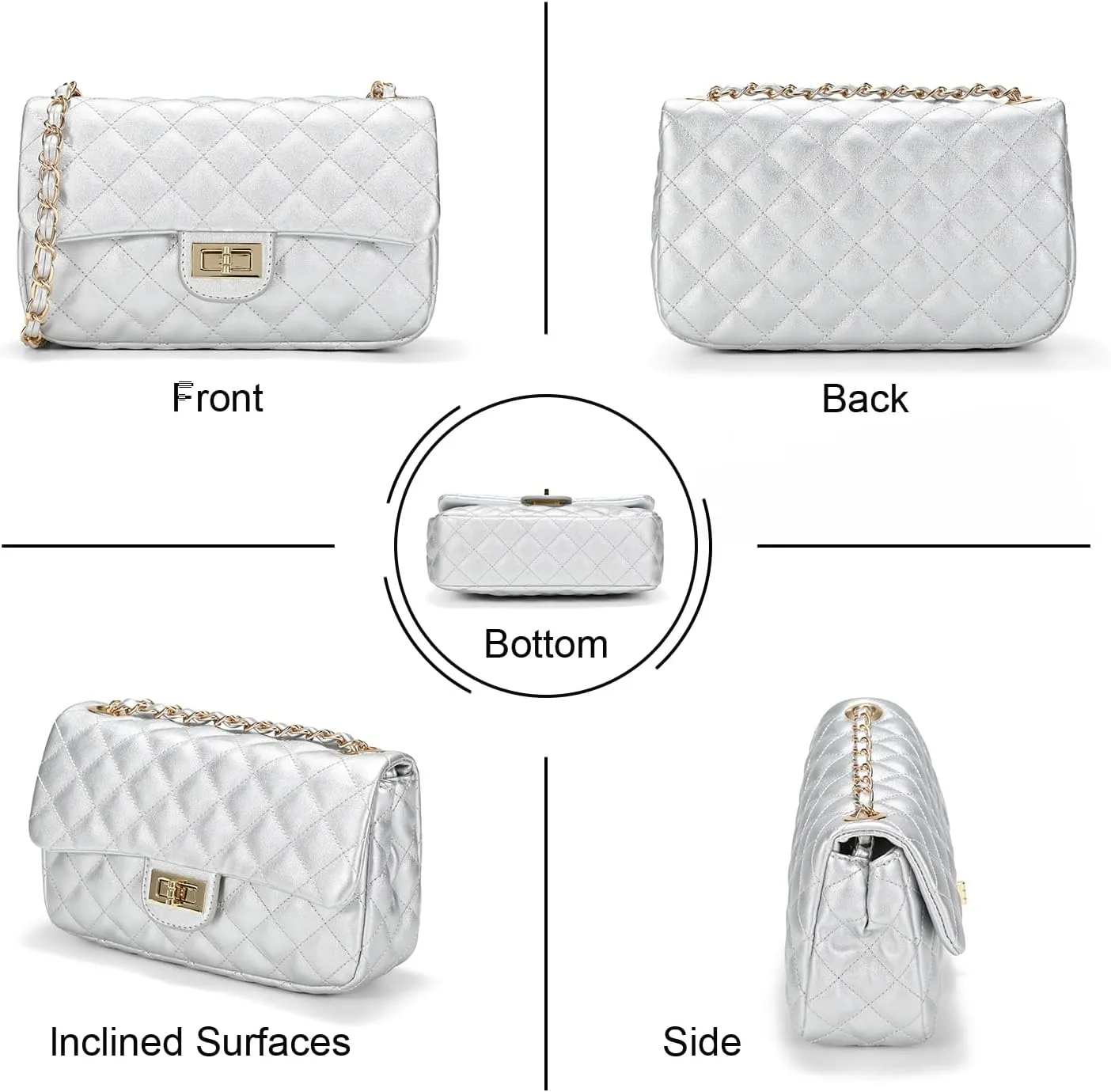 Quilted Crossbody Bags for Women, Small Soft Shoulder Handbags, Ladies Mini Vegan Leather Clutch Purses