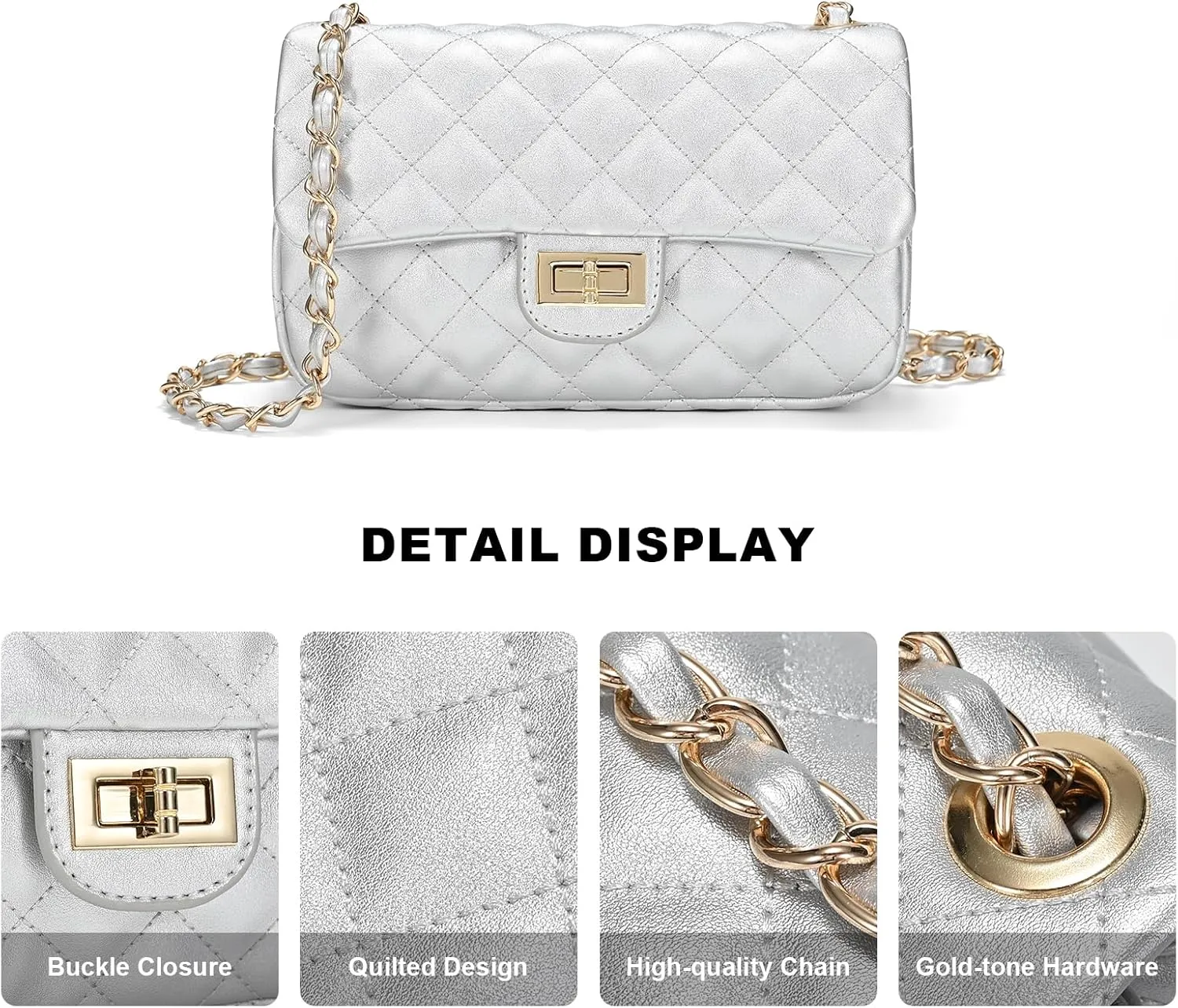 Quilted Crossbody Bags for Women, Small Soft Shoulder Handbags, Ladies Mini Vegan Leather Clutch Purses