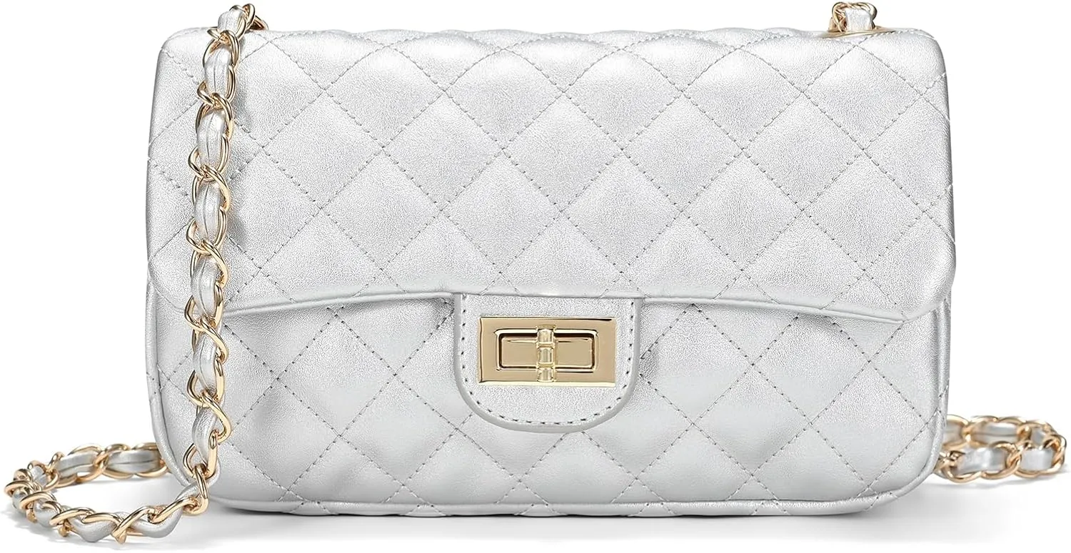Quilted Crossbody Bags for Women, Small Soft Shoulder Handbags, Ladies Mini Vegan Leather Clutch Purses