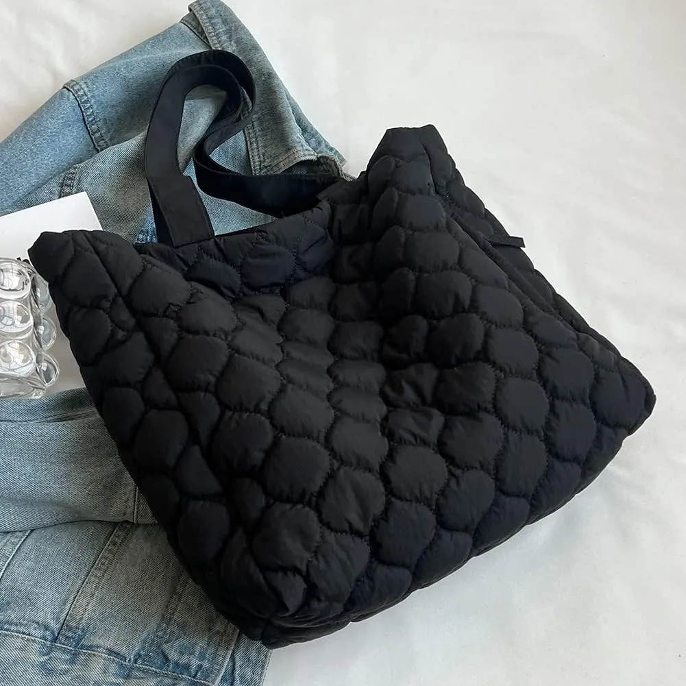 Quilted Shoulder Bag Large Capacity Winter Ladies Shopper Bag Fashion Cotton-Padded Nylon Elegant Soft Portable fo