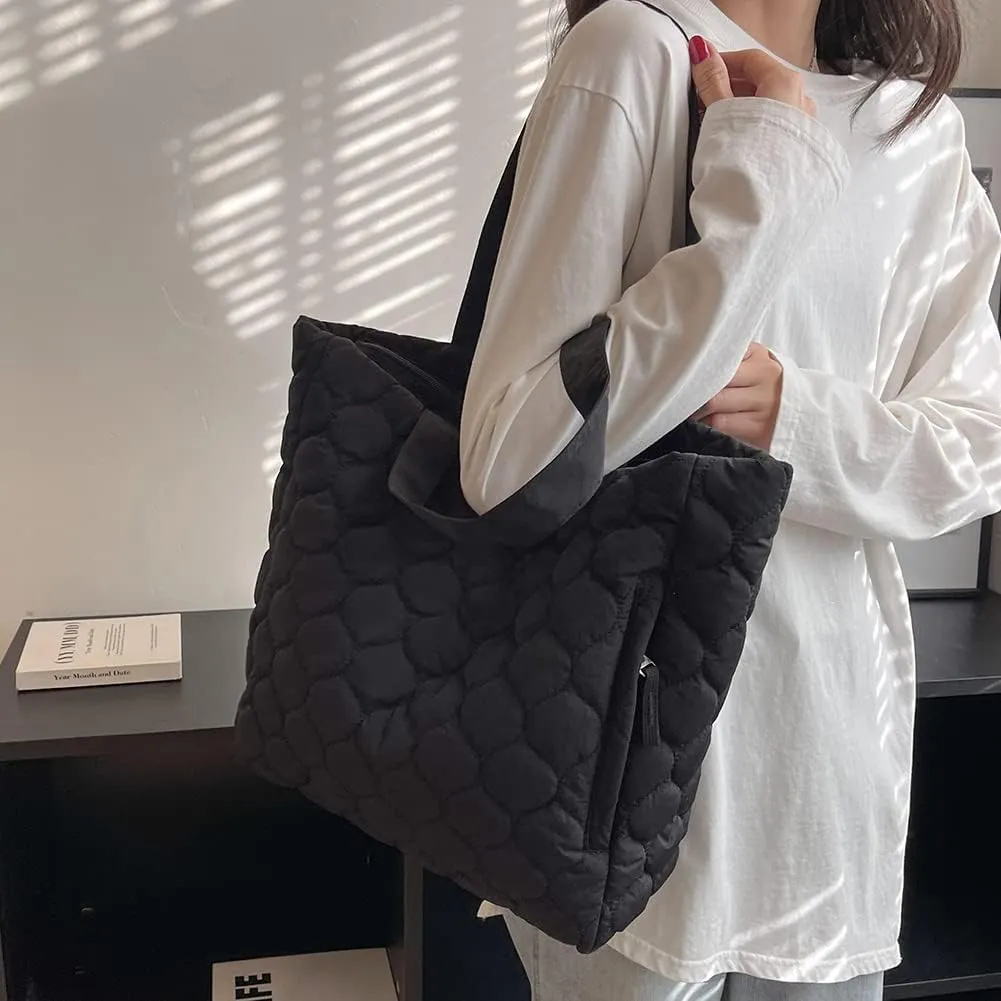 Quilted Shoulder Bag Large Capacity Winter Ladies Shopper Bag Fashion Cotton-Padded Nylon Elegant Soft Portable fo