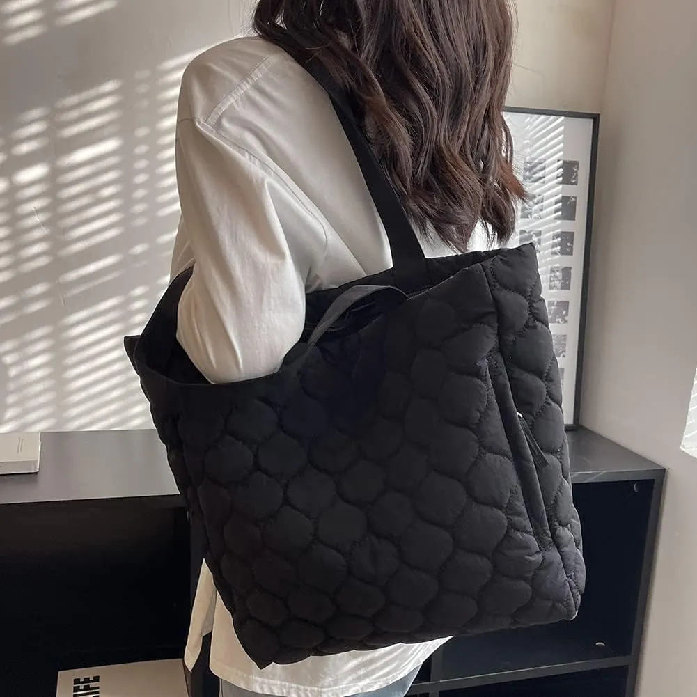 Quilted Shoulder Bag Large Capacity Winter Ladies Shopper Bag Fashion Cotton-Padded Nylon Elegant Soft Portable fo