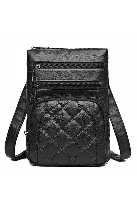 Quilted Soft Leather Messenger Bag (Black)