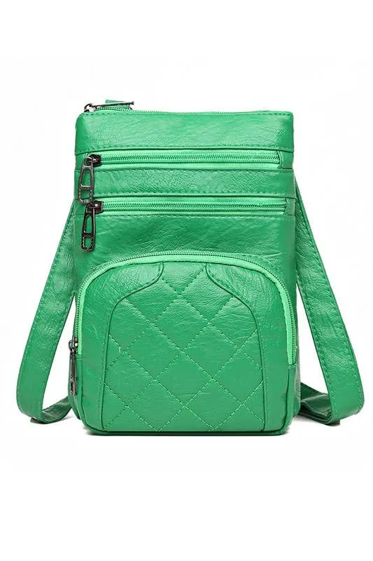 Quilted Soft Leather Messenger Bag (Black)