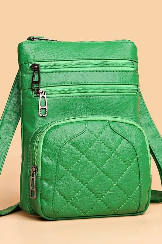Quilted Soft Leather Messenger Bag (Black)