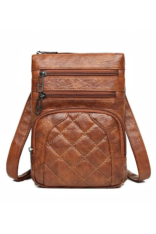 Quilted Soft Leather Messenger Bag (Black)